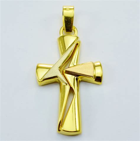 18k Solid Two Tone Gold High Polished Cross Pendant Property Room