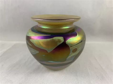 Signed Chris Heilman Iridescent Art Glass Bowl Vase 1978 75 00 Picclick