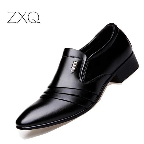 Luxury Brand PU Leather Fashion Men Business Dress Loafers Pointy Black