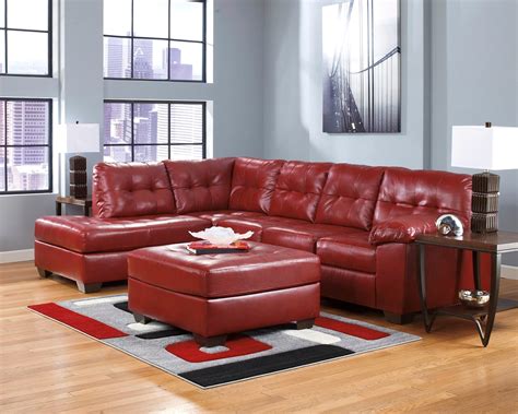 Built to be durable and comfortable, the sofa includes a sinuous spring frame. Soho Contemporary Red Leather Sectional Sofa w/ Left Chaise