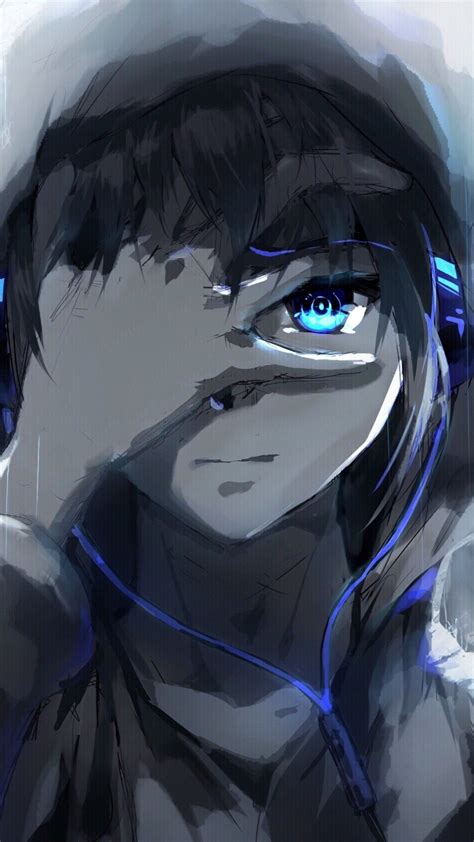 🔥 Download Anime Boy Hoodie Blue Eyes Headphones Painting Animasi By