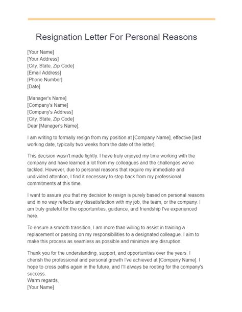 Resignation Letter For Personal Reasons Examples Pdf Tips
