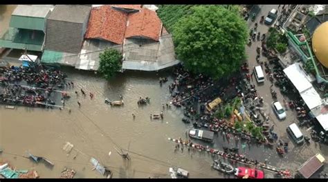 Drone Footage Of Flooded Roads In Tangerang Indonesia Following Heavy