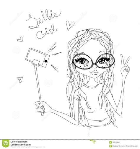 Sketch Vector Cute Fashion Selfie Illustration With A