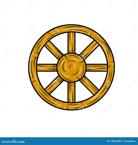 Cartoon Illustration Old Cracked Wooden Detail Of The Wheel Stock