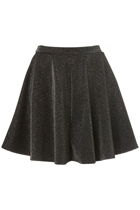 Lyst Topshop Glitter Skater Skirt In Black