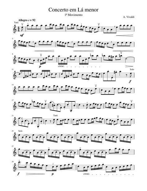 Concerto In A Minor A Vivaldi Sheet Music For Violin Solo