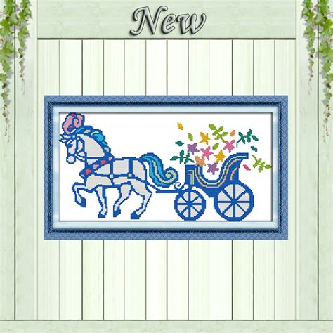 Carriage Cartoon Flowers Diy Decor Painting Counted Printed On Canvas