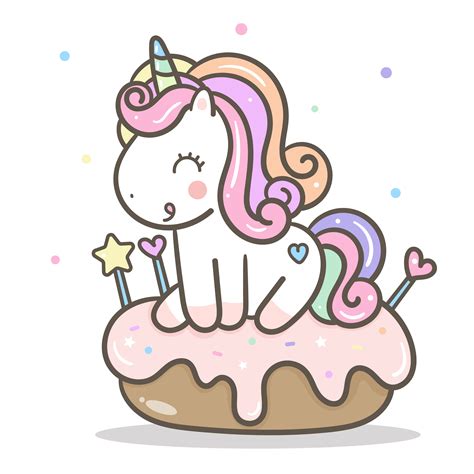 Cute Unicorn Vector Cake Happy Birthday Sweet Dessert Kawaii Pony