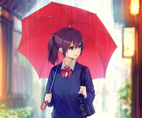 Blue Eyes Anime Girl With Red Umbrella Original Hd Wallpaper Pxfuel