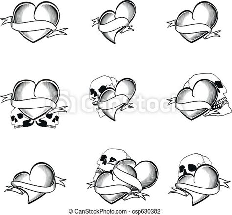 Heart Tattoo Skull 5 Heart Tattoo Skull In Vector Format Canstock