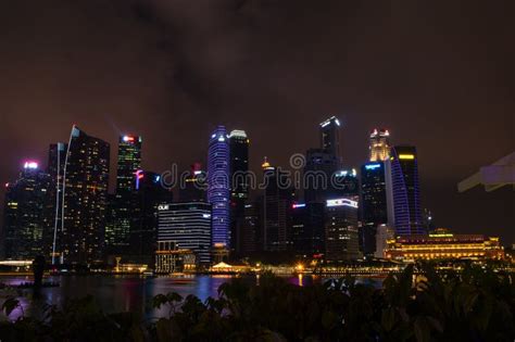 Singapore 13 October 2018 Business District Of Skyscrapers At Night