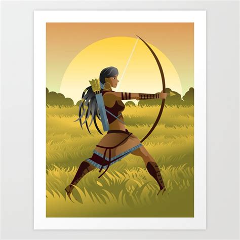 Indian Native African Huntress Archer Warrior With Bow And Arrow In The Wild Art Print By