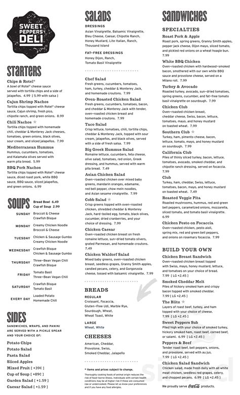 Sweet Peppers Deli Menu In Columbus Mississippi Usa