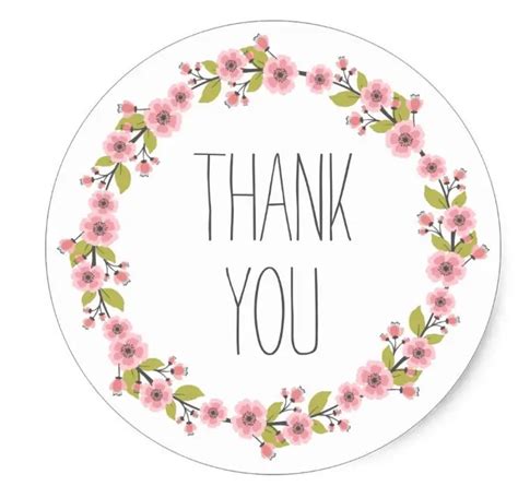 15inch Thank You Flower Wreath Cherry Blossom Classic Round Sticker In