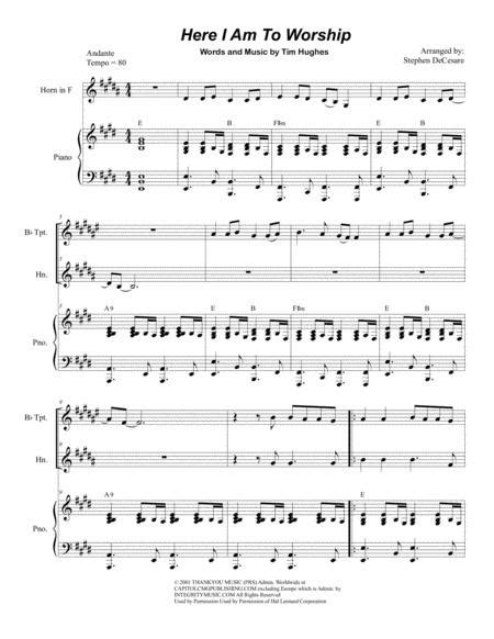 Here I Am To Worship Duet For Bb Trumpet And French Horn Sheet Music