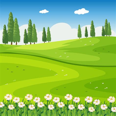 Park Outdoor Scene With Flower Field And Blank Meadow 2723060 Vector