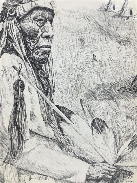 Lot Native American Pencil Drawing By Thomas R Voorhis