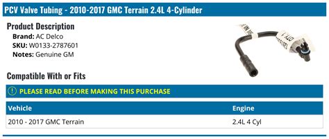 2010 2017 Gmc Terrain Pcv Valve Tubing Ac Delco W0133 2787601