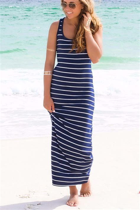 Casual Stripe Summer Long Beach Dress Maxi Dress Striped Sleeveless Dress Striped Dress Summer