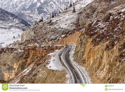 Mountain Road Snow Winter Valley Stock Image Image Of
