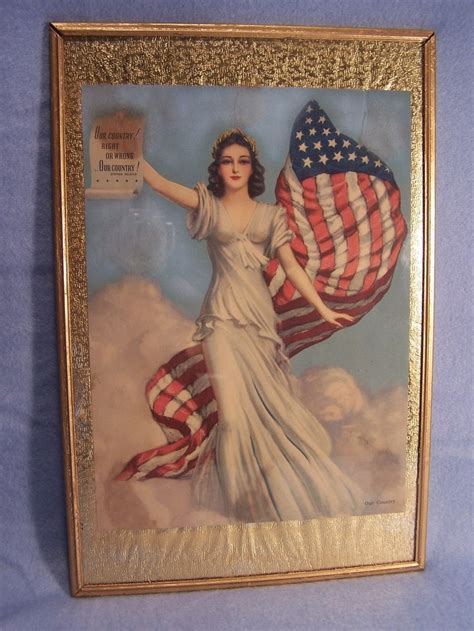 American Flag And Lady Liberty Our Country 1940 Vintage Art Print From Dunrovenantiques On Ruby Lane