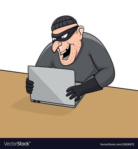 Concept Hacking Cartoon Thief Trying To Hack Vector Image