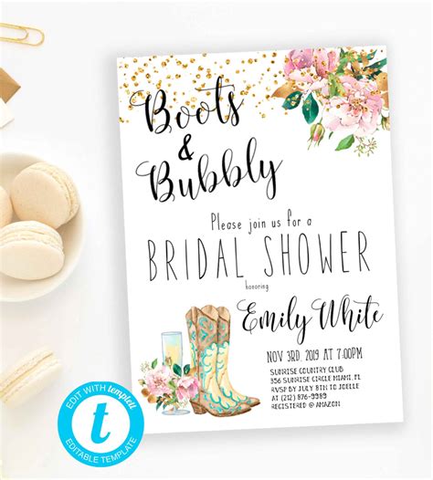 Boots And Bubbly Bridal Shower Invitation Printable Cowgirl Etsy In