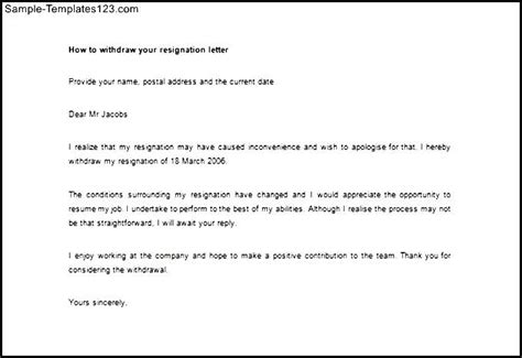 Resignation Withdrawal Letter Template Certify Letter