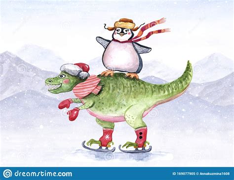 Dinosaur Winter Cartoon Illustration 59872409