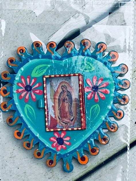 Virgen De Guadalupe Virgin Mary Mexican Metal Nicho Hand Painted 6x6x0