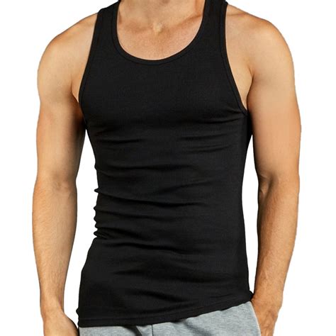 Men Cotton Tank Top A Shirt Undershirt Ribbed Black Muscle