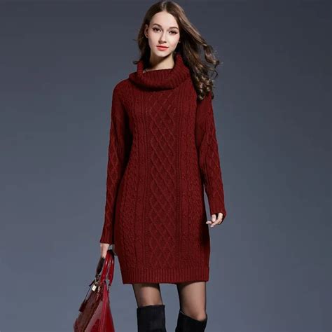 autumn winter knitted ribbed turtleneck sweater dress burgundy white fashion streetwear women