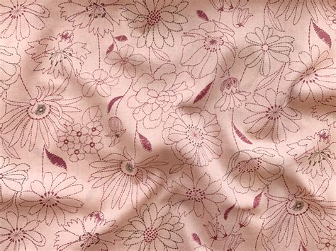Japanese Cotton Lawn Stitched Flowers Pink Stonemountain