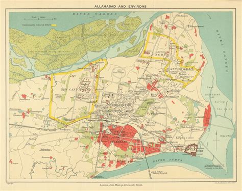 British India Allahabad Prayag City Plan Cantonment Ganges 1905 Old Map