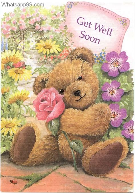 Teddy With Flowers Get Well Soon Greeting Card Get Well Soon Get