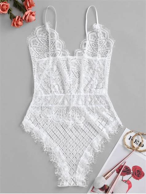 [32 off] 2020 eyelash lace teddy in white zaful