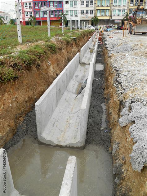 U Shape Precast Concrete Drain Under Construction At The Construction Site The Drain Used To