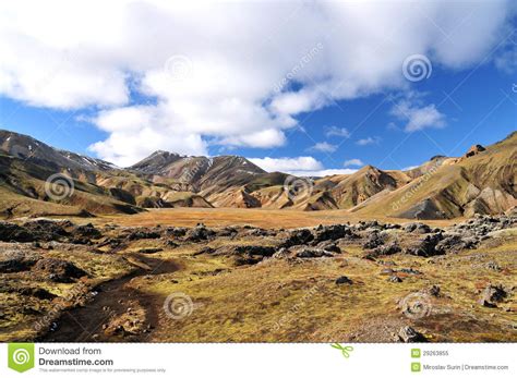 The Landscape Of Landmannalaugar Region Of Iceland Highlands Seen From