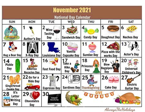 November National Day Calendar 2021 Free Printable Calendars Images