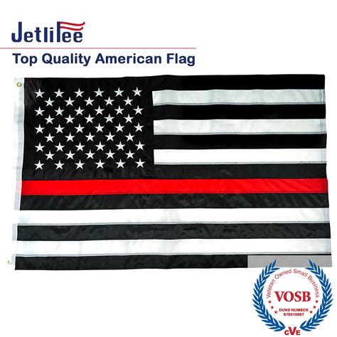 jetlifee black and red american flag thin red line 3x5 ft embroidered stars sewn stripes