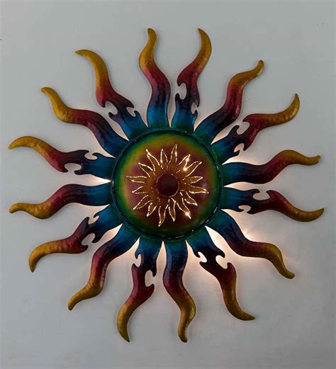 Handcrafted Lighted Metal Sun Wall Art Wind And Weather