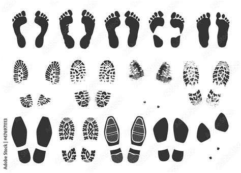 Footstep Icon Footprint Black Symbols Collection Bare Human Feet And
