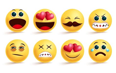 Conjunto De Vetores Emoji Emojis E Emoticons De Rosto Amarelo Com