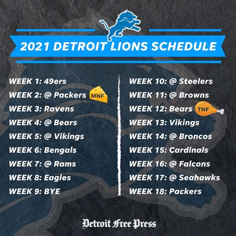 Nfl 2022 2023 Detroit Lions Magnet Schedule Dates Times Monday Night