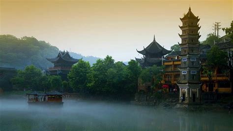 🥇 Forests China Fog Buildings Asian Architecture Bing Wallpaper 122559