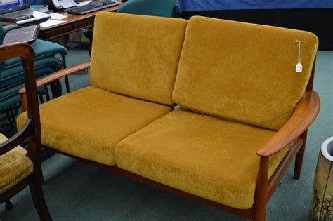 Mid Century Modern Teak Framed Loveseat With Original Finish And