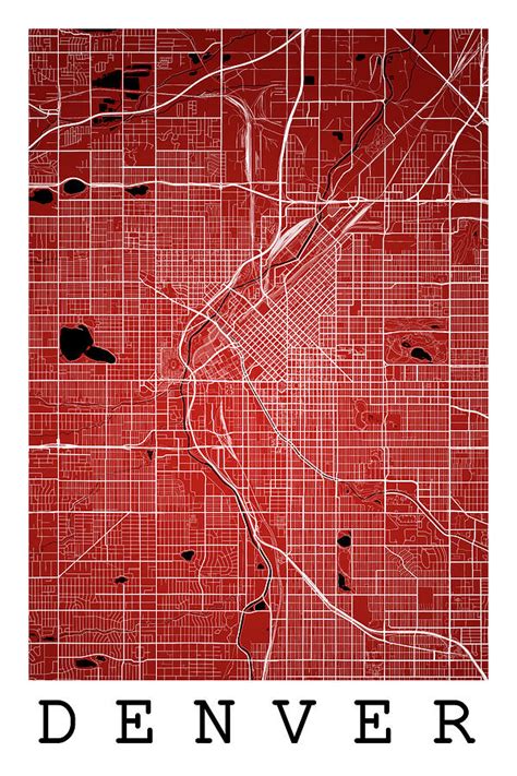 Denver Street Map Denver Colorado Usa Road Map Art On Color Digital