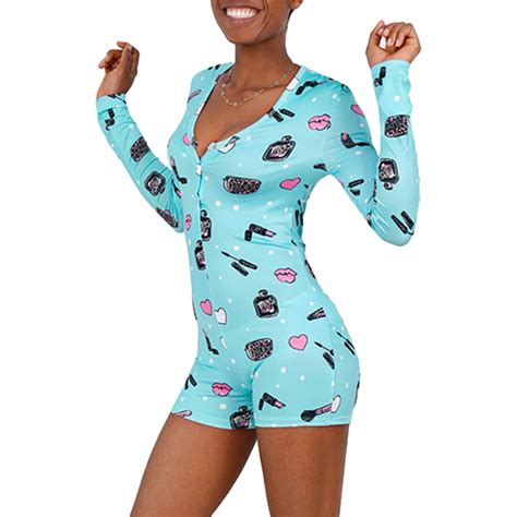 Eyicmarn Womens Cute Cartoon Printed Long Sleeve Sleepwear Adult Knitted Pajamas Rompers