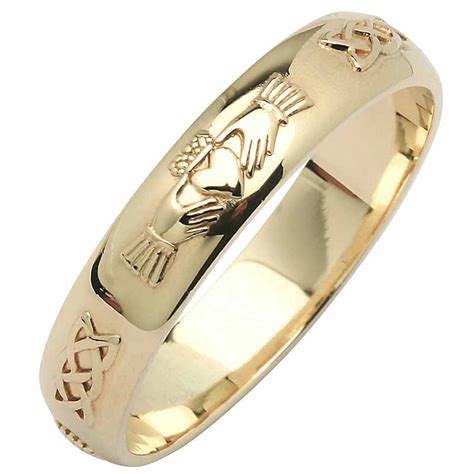 Fdor327 Irish Wedding Band Mens Yellow Gold Corrib Celtic Knot Claddagh Ring 